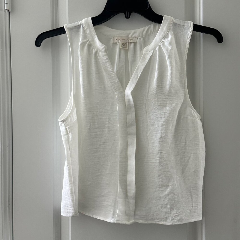 Monteau Los Angeles Sleeveless White Blouse M 100% Polyester Lightweight